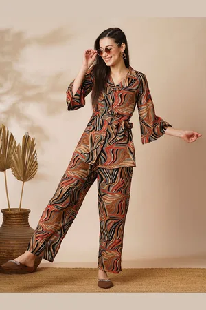 Globus Brown & Red Foil Print Shirt Style Top & Pant