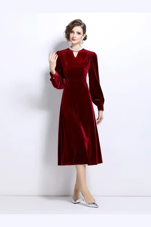JC Collection Women Cuffed Sleeve Fit and Flare Midi Dress