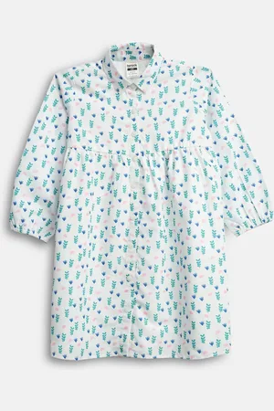 BONKIDS Girls Floral Print Cotton Shirt Dress