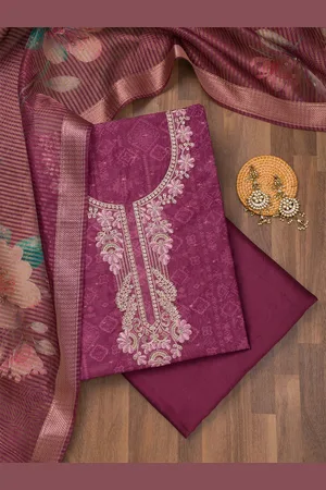 Koskii Floral Embroidered Sequinned & Zari Work Pure Cotton Unstitched Dress Material