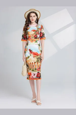 JC Collection Women Conversational Printed Sheath Midi Dress