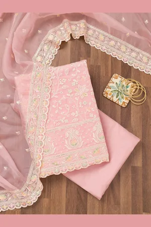 Koskii Floral Embroidered Organza Unstitched Dress Material