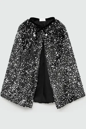 MANGO Girls Sequined Cape Jacket With Bow Detail