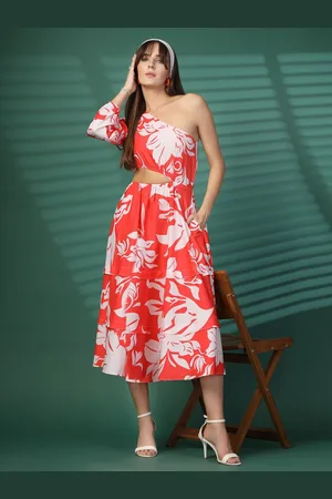 OOMPH Women Floral Printed Fit and Flare Midi Dress