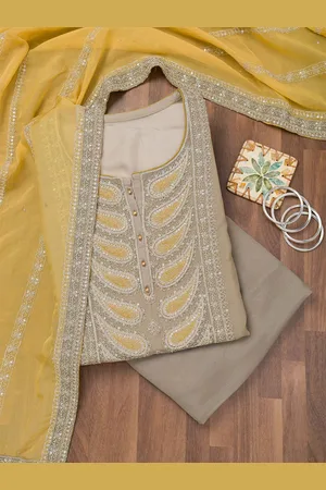 Koskii Floral Embroidered Zari & Sequinned Unstitched Dress Material