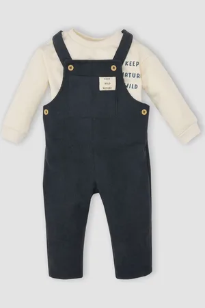 DeFacto Boys Self Design Shoulder Straps Neck Sleeveless Dungaree With T-Shirt