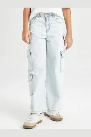 DeFacto Girls Cotton Straight Fit Mid-Rise Cargo Jeans