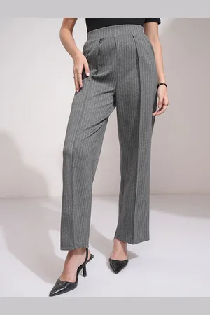 Tokyo Talkies Women Striped Straight Fit Pleated Formal Trousers