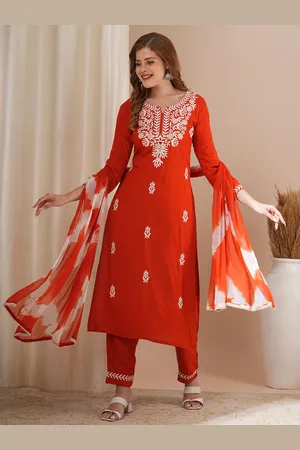 FASHOR Women Chikankari Kurta with Trousers & Dupatta set