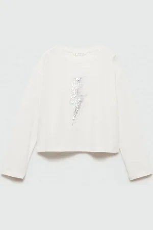 MANGO Girls Pure Cotton Sequined Embellished T-shirt