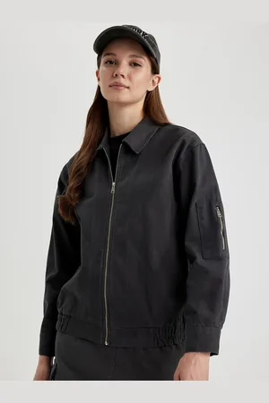 DeFacto Women Crop Denim Jacket with Patchwork