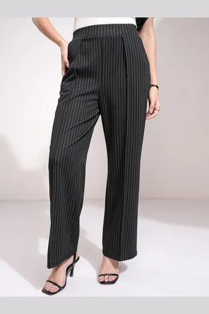 Tokyo Talkies Women Striped Straight Fit Pleated Formal Trousers