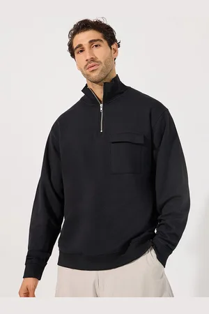 Styli Men Quarter Zip Rib High Neck Relaxed Fit Sweatshirt
