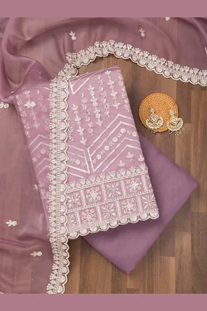 Koskii Floral Embroidered Sequinned Georgette Unstitched Dress Material