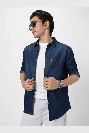 URBANO Men Spread Collar Solid Denim Casual Shirt