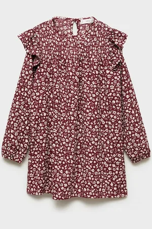 MANGO Girls Floral Print A-Line Dress With Smocked Detailing