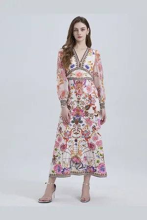 JC Collection Women V-Neck Floral Printed A-Line Dress