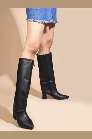 SHUZ TOUCH Women High Top Block-Heeled Slouchy Boots