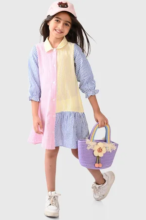BONKIDS Girls Striped Cotton Shirt Dress