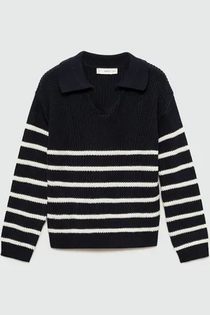 MANGO Girls Striped Polo-Neck Sweater