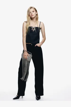 H&M Women Pure Cotton Barrel-Leg Twill Trouser