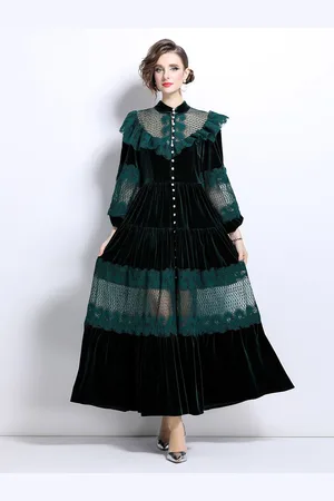 JC Collection Women Mandarin Collar Maxi Dress