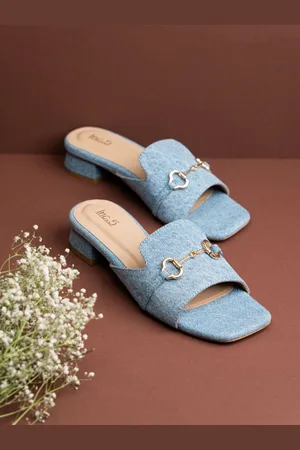 Inc 5 Block Denim Blue Open Toe Synthetic Women Mules