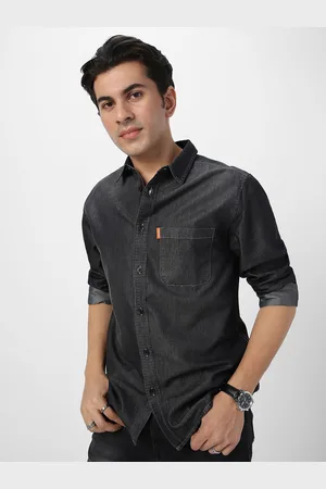 URBANO Men Spread Collar Solid Denim Casual Shirt