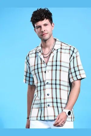 The Indian Garage Co Men Relaxed Fit Checkered Waffle Textured Resortwear Shirt