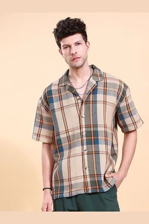 The Indian Garage Co Men Relaxed Fit Checkered Waffle Textured Resortwear Shirt