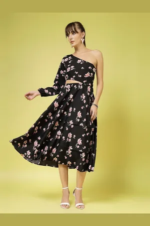 OOMPH Women Floral Printed Fit and Flare Midi Dress