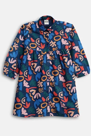 BONKIDS Girls Floral Print Cotton Shirt Dress