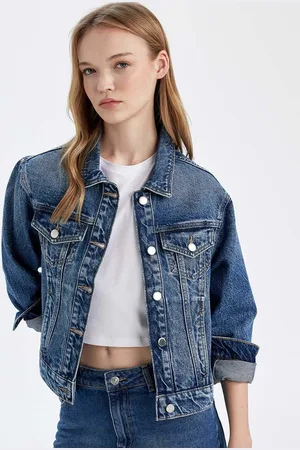 DeFacto Women Striped Crop Denim Jacket