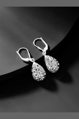 Silvora Women Silver-Toned Classic Drop Earrings