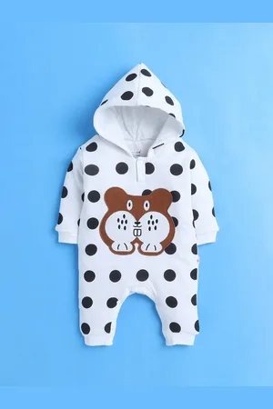 BUMZEE Infant Boys Polka Dots Printed Cotton Hooded Romper