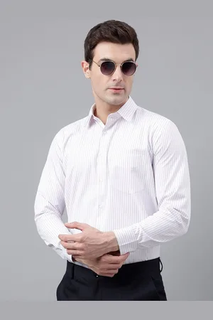 English Navy Men Slim Fit Opaque Striped Formal Shirt
