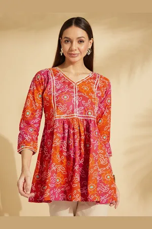 Fabclub Women Bandhani Printed Pleated Tunic