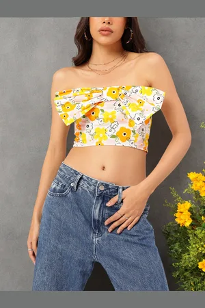 DressBerry Floral Frenzy Bow-Front Smocked Tube Crop Top
