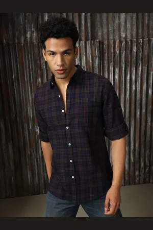 High Star Men Classic Spread Collar Tartan Checked Cotton Casual Shirt