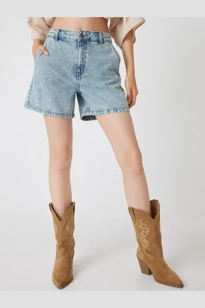 Koton Women Relaxed Fit Mid-Rise Cotton Denim Shorts