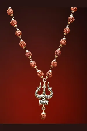 Exotic India Trident Damru Genuine Rudraksha Mala Spiritual Jewelry
