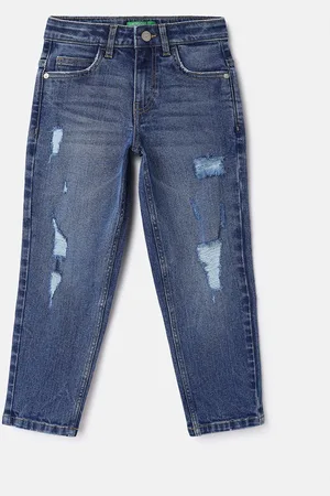 Benetton Girls Cotton Mildly Distressed Light Fade Jeans