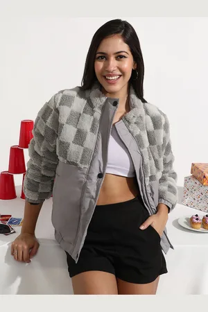 Campus Fleece Self-Design Checked Padded Jacket