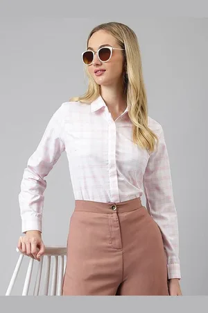 English Navy Women Opaque Checked Formal Shirt