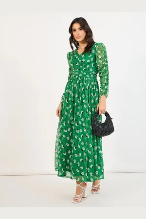 Styli Women Floral Print V-Neck Puff Sleeves A-Line Maxi Dress