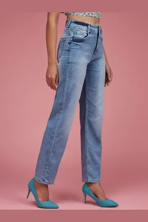 Miss Chase Women Cotton Wide Leg High-Rise Heavy Fade Stretchable Jeans
