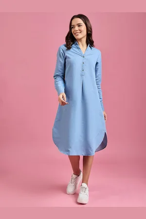DressBerry Women Shirt Collar Denim A-Line Midi Dress