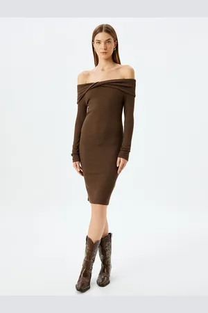 Koton Women Off-Shoulder Bodycon Dress