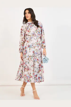 Styli Women Floral Printed High Neck Puff Sleeve A-Line Maxi Dress