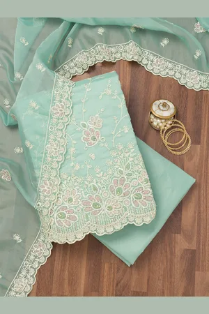 Koskii Floral Embroidered Sequinned Organza Unstitched Dress Material